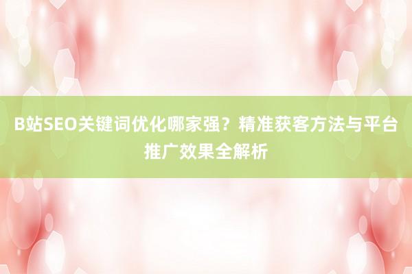 B站SEO关键词优化哪家强？精准获客方法与平台推广效果全解析