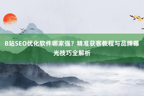 B站SEO优化软件哪家强？精准获客教程与品牌曝光技巧全解析