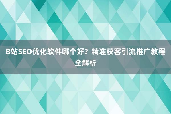 B站SEO优化软件哪个好？精准获客引流推广教程全解析