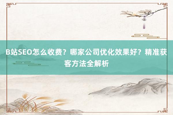 B站SEO怎么收费？哪家公司优化效果好？精准获客方法全解析