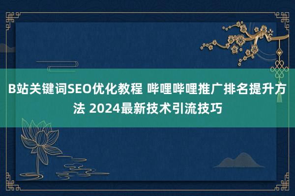 B站关键词SEO优化教程 哔哩哔哩推广排名提升方法 2024最新技术引流技巧