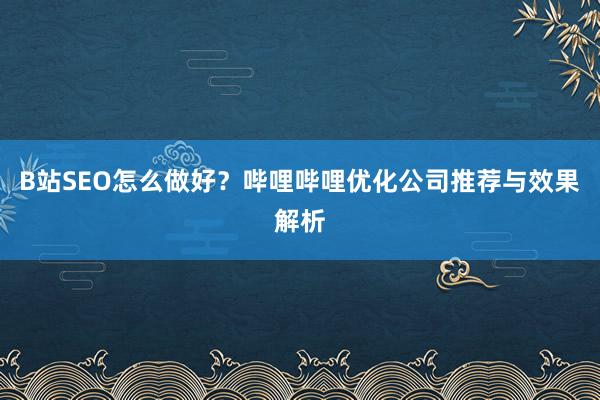 B站SEO怎么做好？哔哩哔哩优化公司推荐与效果解析