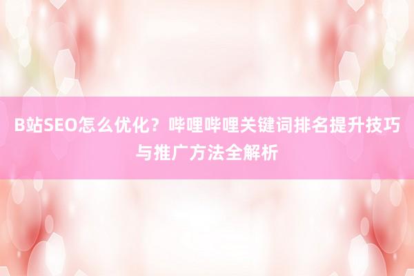 B站SEO怎么优化？哔哩哔哩关键词排名提升技巧与推广方法全解析
