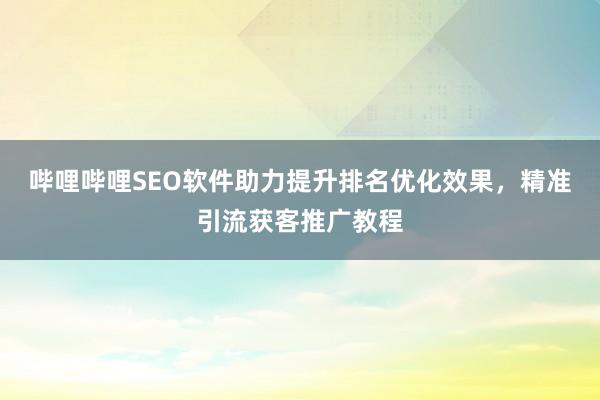 哔哩哔哩SEO软件助力提升排名优化效果，精准引流获客推广教程