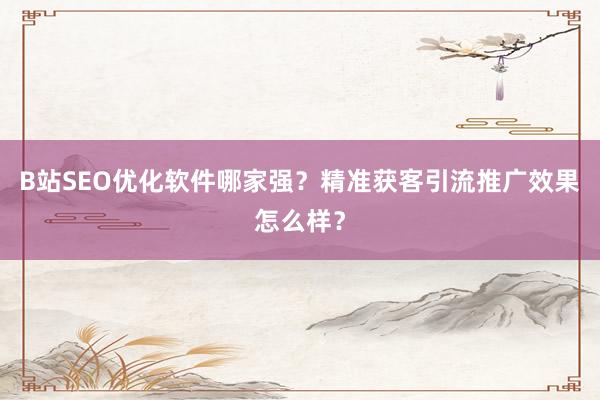 B站SEO优化软件哪家强？精准获客引流推广效果怎么样？