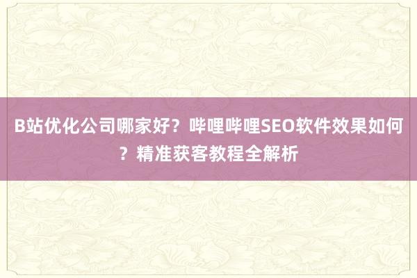B站优化公司哪家好？哔哩哔哩SEO软件效果如何？精准获客教程全解析