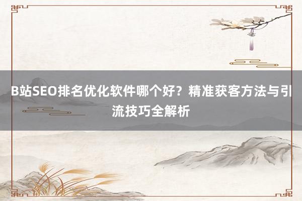 B站SEO排名优化软件哪个好？精准获客方法与引流技巧全解析