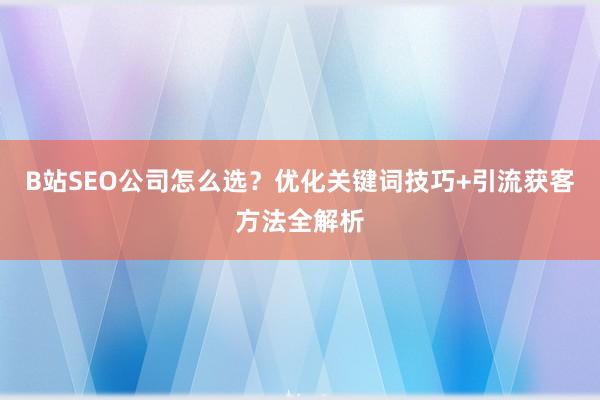 B站SEO公司怎么选？优化关键词技巧+引流获客方法全解析