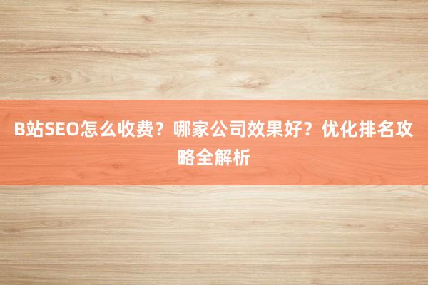 B站SEO怎么收费？哪家公司效果好？优化排名攻略全解析