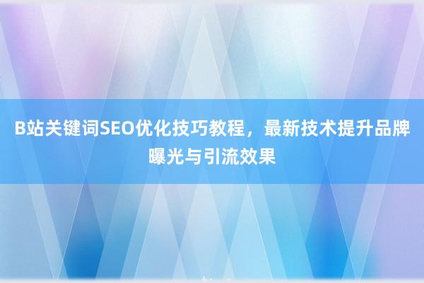 B站关键词SEO优化技巧教程，最新技术提升品牌曝光与引流效果