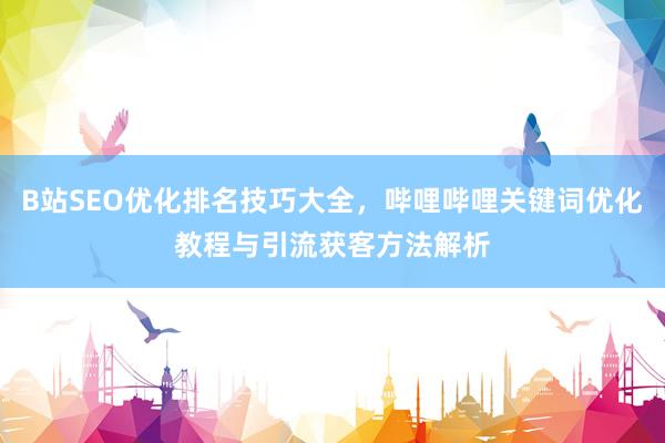 B站SEO优化排名技巧大全，哔哩哔哩关键词优化教程与引流获客方法解析
