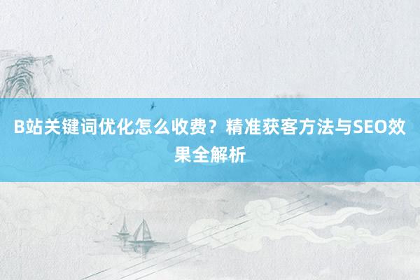 B站关键词优化怎么收费？精准获客方法与SEO效果全解析
