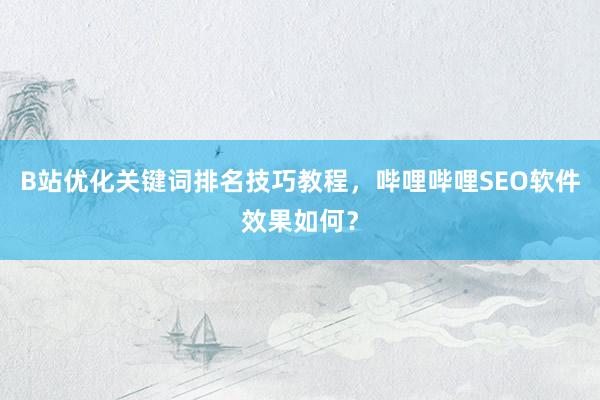 B站优化关键词排名技巧教程，哔哩哔哩SEO软件效果如何？