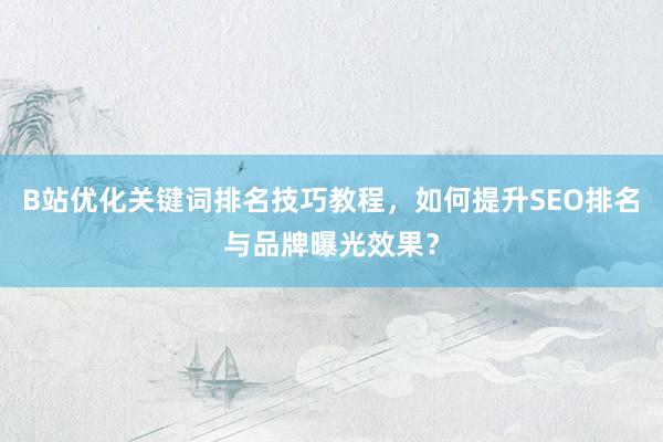B站优化关键词排名技巧教程，如何提升SEO排名与品牌曝光效果？