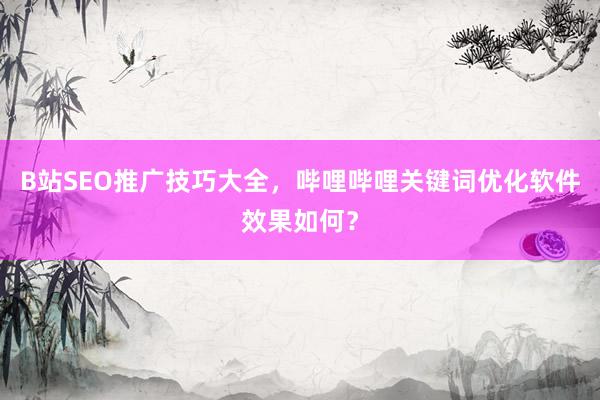 B站SEO推广技巧大全，哔哩哔哩关键词优化软件效果如何？