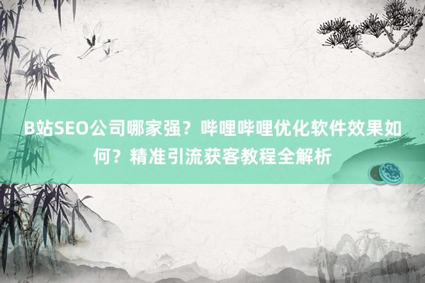 B站SEO公司哪家强？哔哩哔哩优化软件效果如何？精准引流获客教程全解析