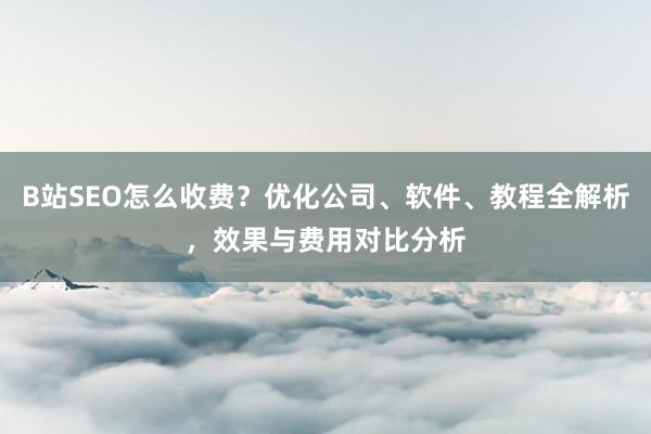 B站SEO怎么收费？优化公司、软件、教程全解析，效果与费用对比分析