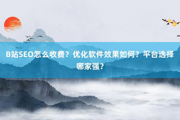 B站SEO怎么收费？优化软件效果如何？平台选择哪家强？