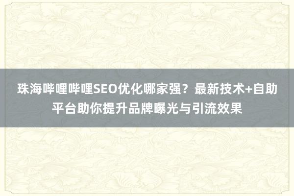 珠海哔哩哔哩SEO优化哪家强？最新技术+自助平台助你提升品牌曝光与引流效果