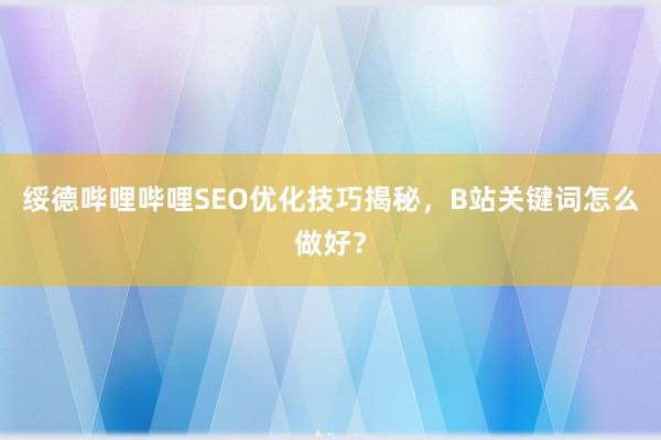 绥德哔哩哔哩SEO优化技巧揭秘，B站关键词怎么做好？