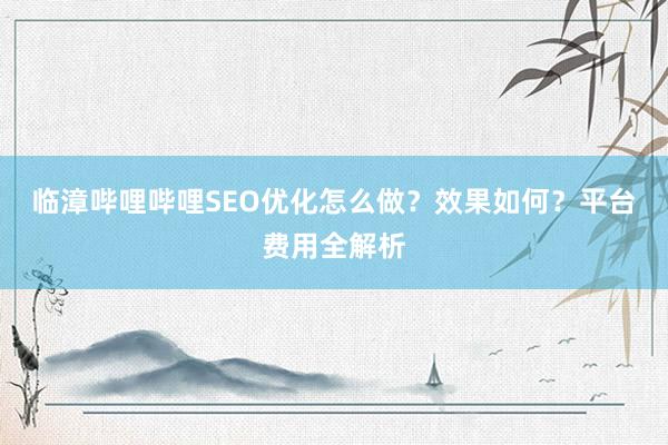 临漳哔哩哔哩SEO优化怎么做？效果如何？平台费用全解析